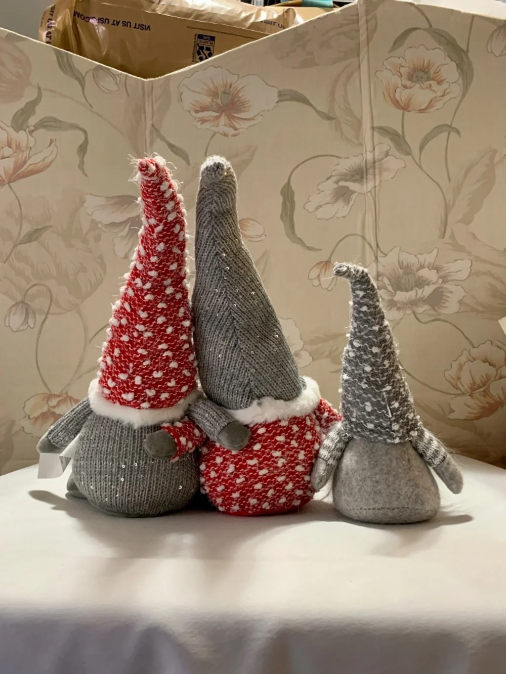 Trio Of Gray Red White Weighted Holiday Gnomes - 2 Together 15